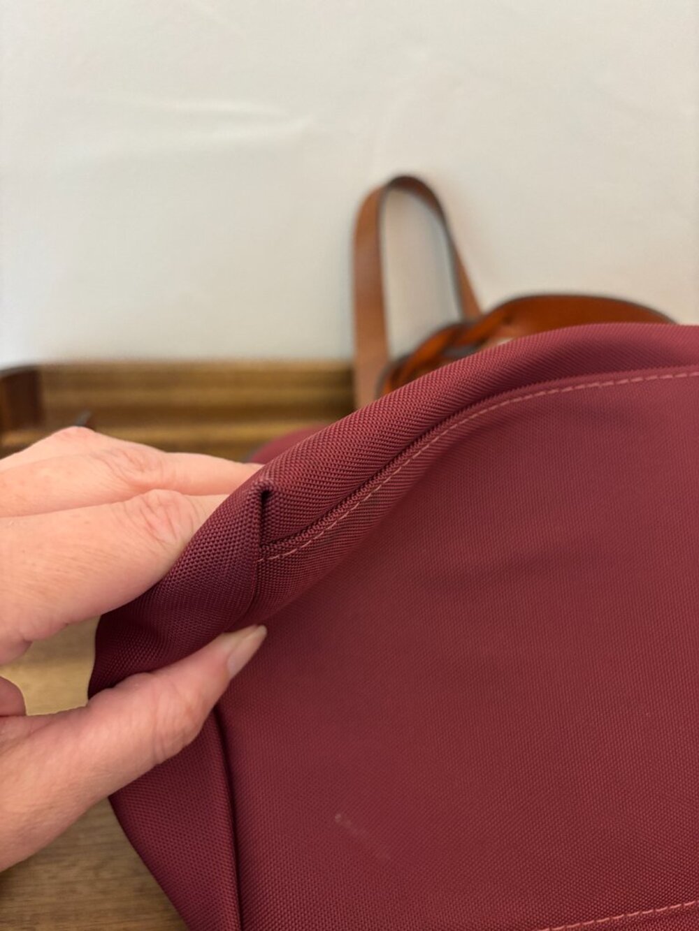 Dooney & Bourke Maroon Burgundy Nylon Brown Leather Large Domed Satchel - Picture 10 of 15